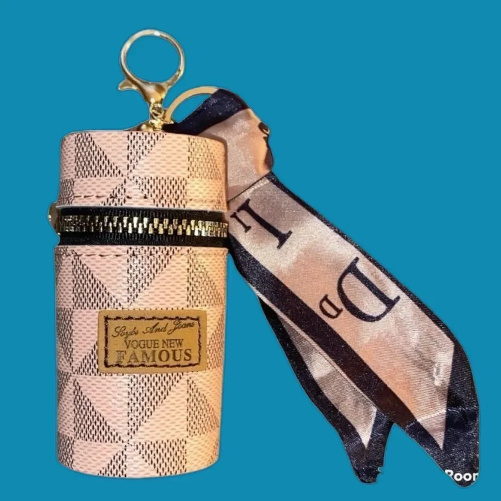 Luxe Vibes Pink and Black Lipstick Case Keychain Bag Charm